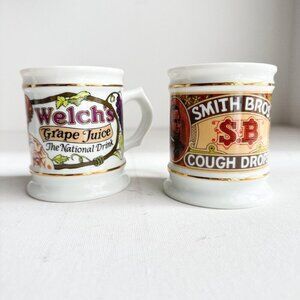 Vintage The Corner Store Mugs Set of 2 Welch's Grape Juice + Smith Bros Drops